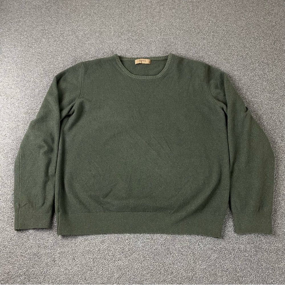 ALPHA STUDIO Dark Green Wool Cashmere Crewneck Sweater Men’s Size 50 Medium